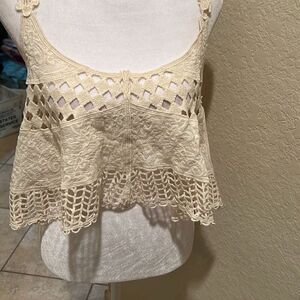 Raga Women's Size M Crocheted Lace Crop Top Cream White Bohemian Festival New